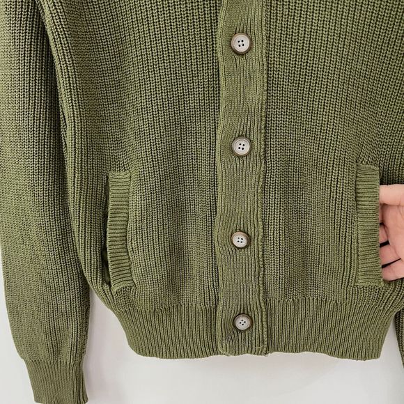 Sun + Stone Mens Shawl Collar Ribbed Cardigan Sweater Cotton Chunky Knit Size S - Picture 4 of 9